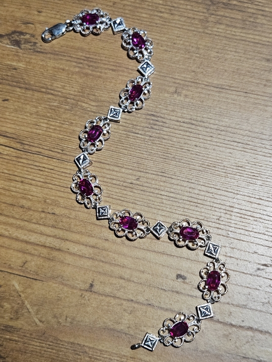 Jewelry - Vintage Elegant Pink Precious Stone Silver Stamped